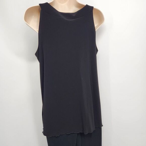 Susan Lawrence Black Drape & Pleated Neck Knit Top Women’s Size Large Sleeveless - Picture 7 of 10